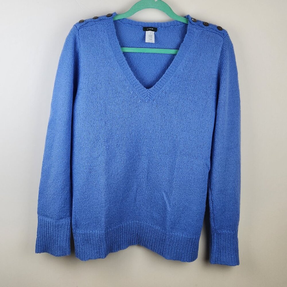 J. Crew Wool Mohair Blend V-Neck Knit Sweater Shoulder Buttons sz L